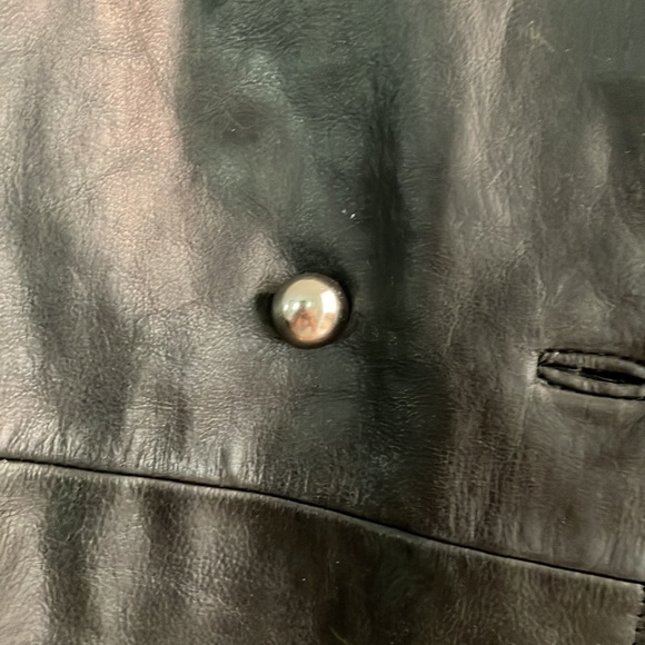 Vintage black mid length button up leather jacket. Size Small - Picture 4 of 6